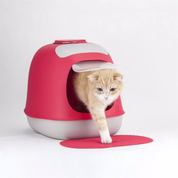 Bac à litière pour chat couvert Minu (rouge)