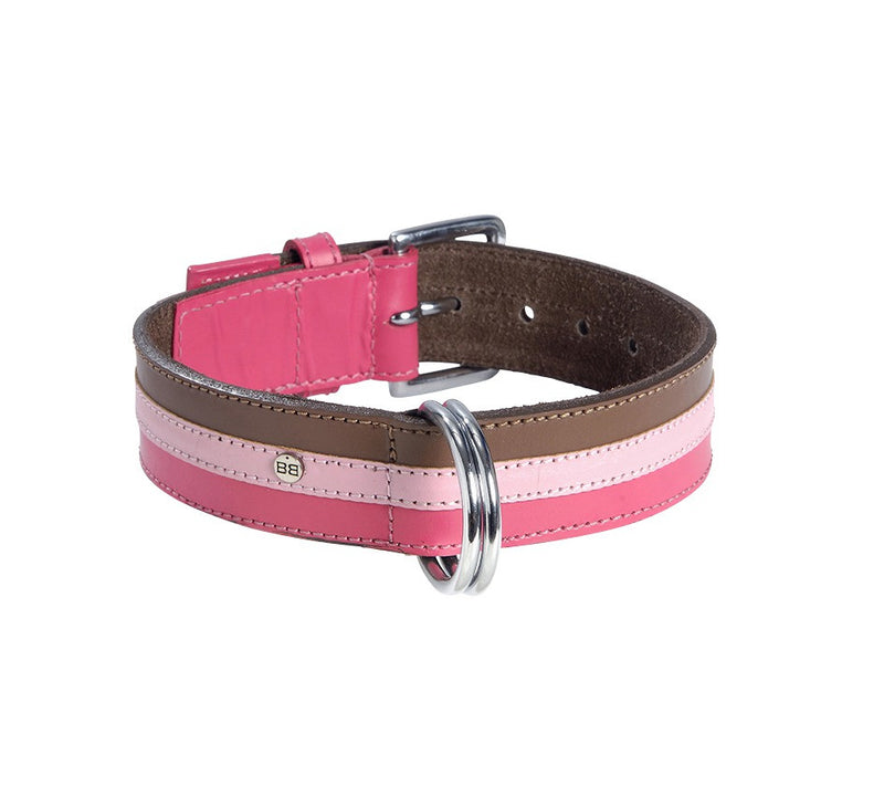 Dreifarbiges Hundehalsband aus Leder (Rosa, Rosa und Braun)