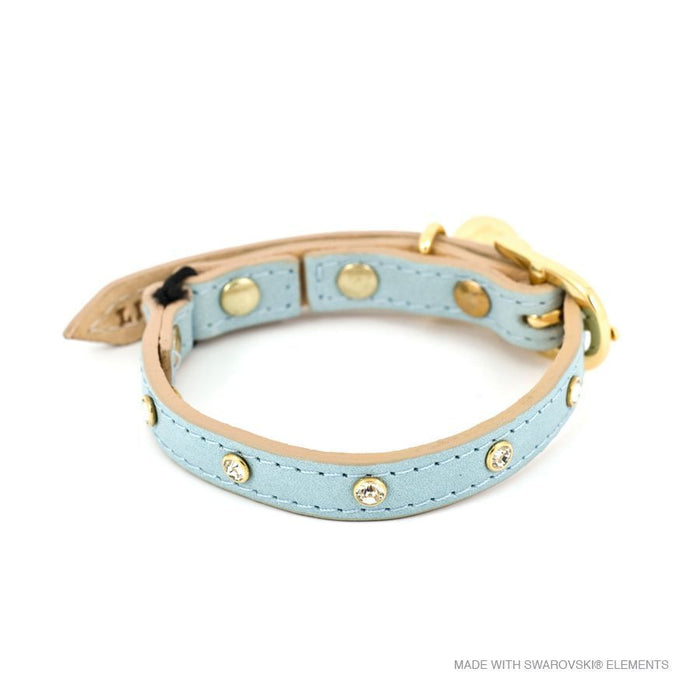 Leather with Crystals Cat Collar (Baby Blue)