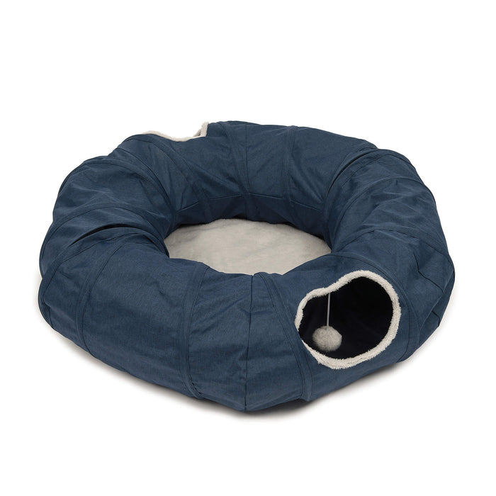 Tunnel pour chat Vesper avec coussin de couchage (Bleu)