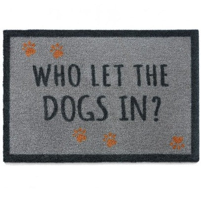 Waschbare, antibakterielle, rutschfeste Fußmatte („Who Let The Dogs In?“)