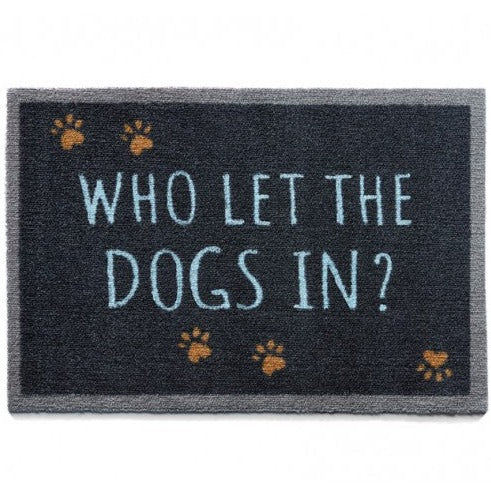 Waschbare, antibakterielle, rutschfeste Fußmatte („Who Let The Dogs In?“)