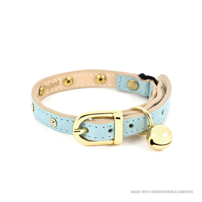 Leather with Crystals Cat Collar (Baby Blue)