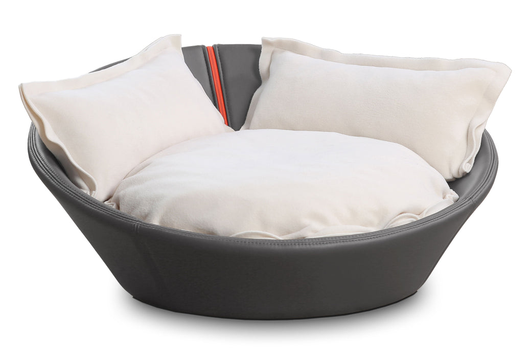 Mila Faux Leather Pet Bed (Stone Grey)