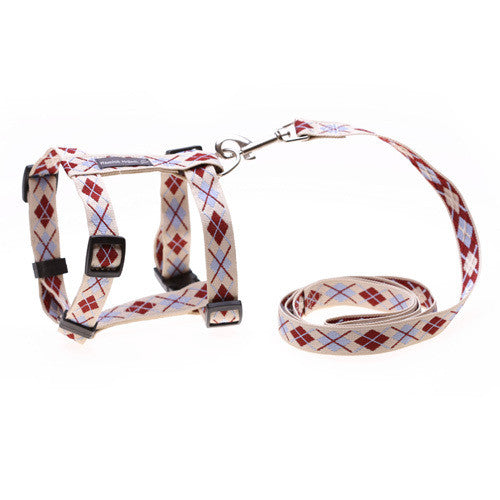 Argyle Cream Dog Harness/Lead Set